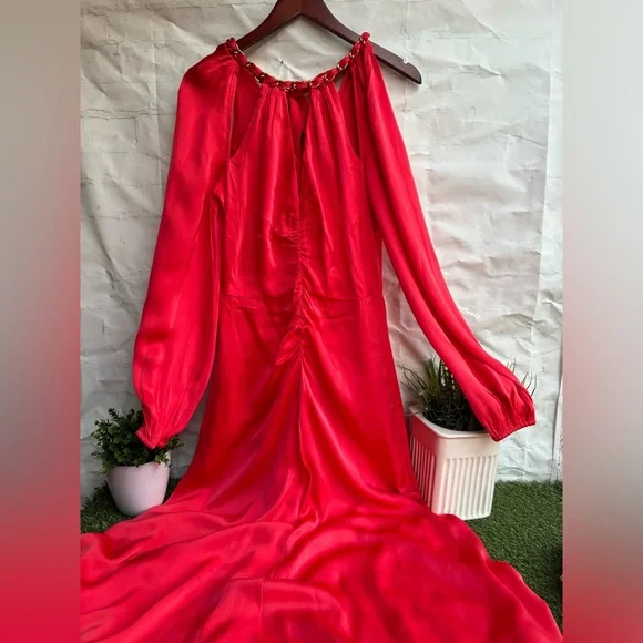 VERONICA BEARD Fay La Chain-detail Dress In Papaya Long Sleeve Size 4 NWOT - Picture 11 of 13